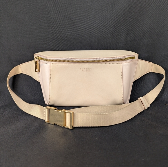 Buscemi Handbags - BUSCEMI Luxury Taupe Leather Belt Bag Fanny Pack Gold Buckle Made in Italy